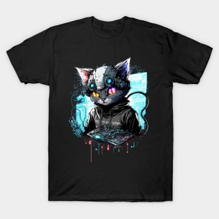 Cyberpunk Hacker Cat T-Shirt